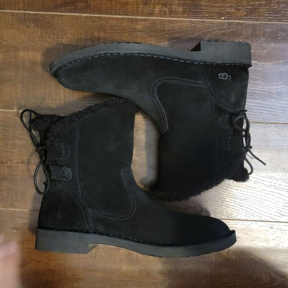 NEW UGG Naiyah Boots Womens 7 Black Suede Wool Shearling Cozy Fur Winter - Picture 3 of 9